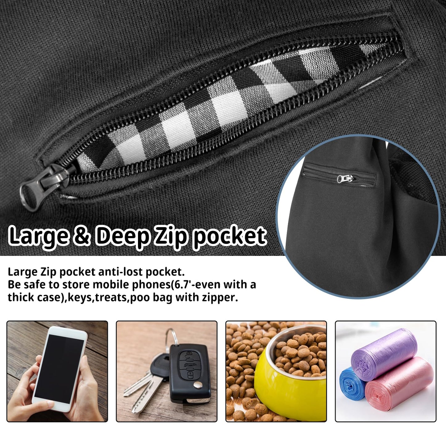 CUBY Dog and Cat Sling Carrier - Small Dog Carrier Sling with Adjust Strap & Zip Pocket, Hands Free Soft Dog Slings for Small Dogs Cats Puppy Pets Outdoor Travel Safety Purse Bag (Black)