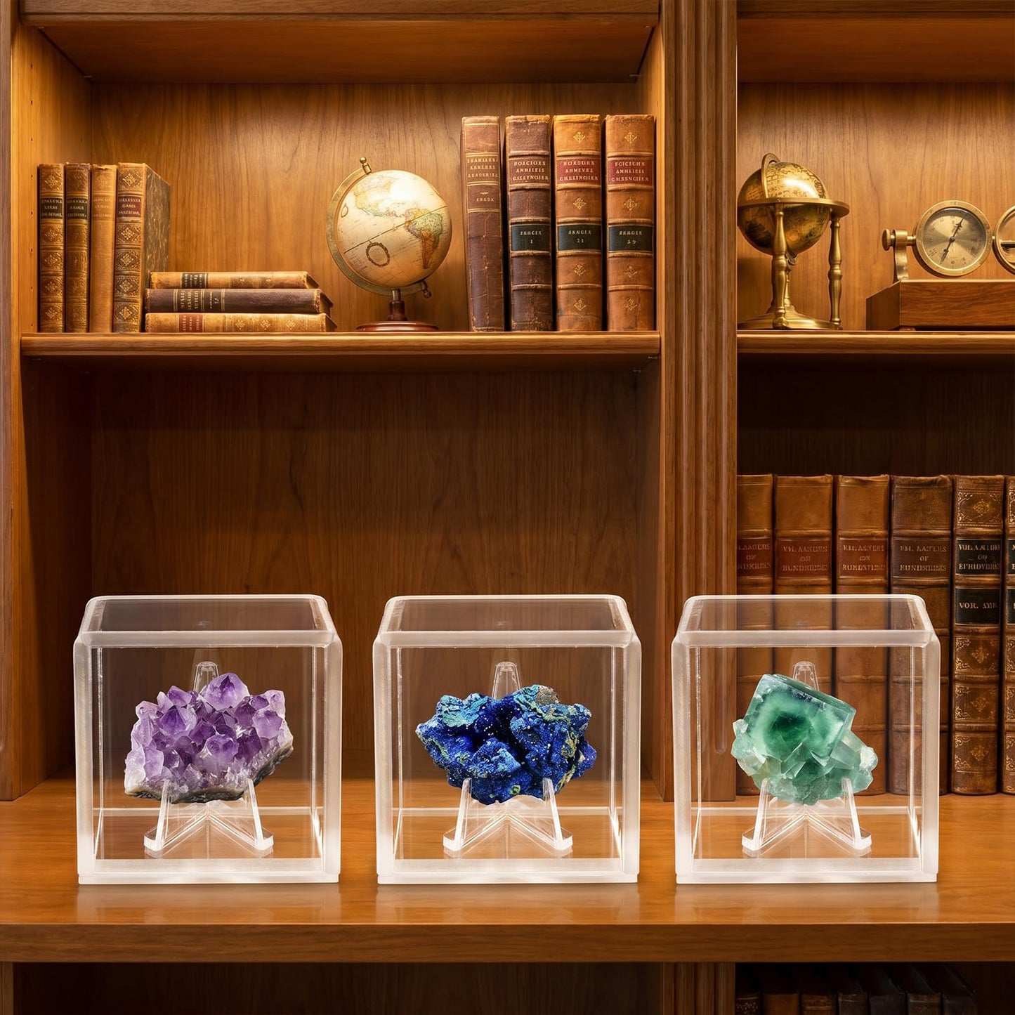 Bromjavol 3 Pack Rock Display Case, Small Acrylic Display Case with Stand, 2'' x 2'' x 2'' Acrylic Display Case for Collectibles, Gem Display Case, Rock Collection Box for Stones, Minerals, Fossils