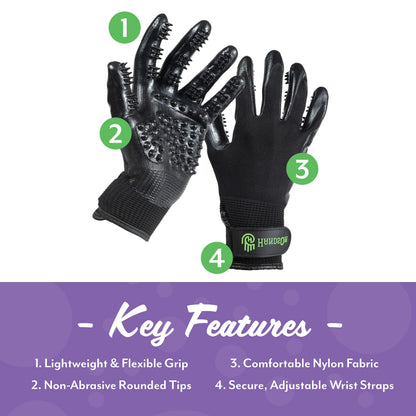 HandsOn Pet Grooming Gloves & Finishing Gloves Bundle - Hair Remover Gloves for Deshedding, Bathing & Massaging Dogs, Cats & Horses - Fur Shinning Tool for All Show Animals (Large, 1 Pair of Each)