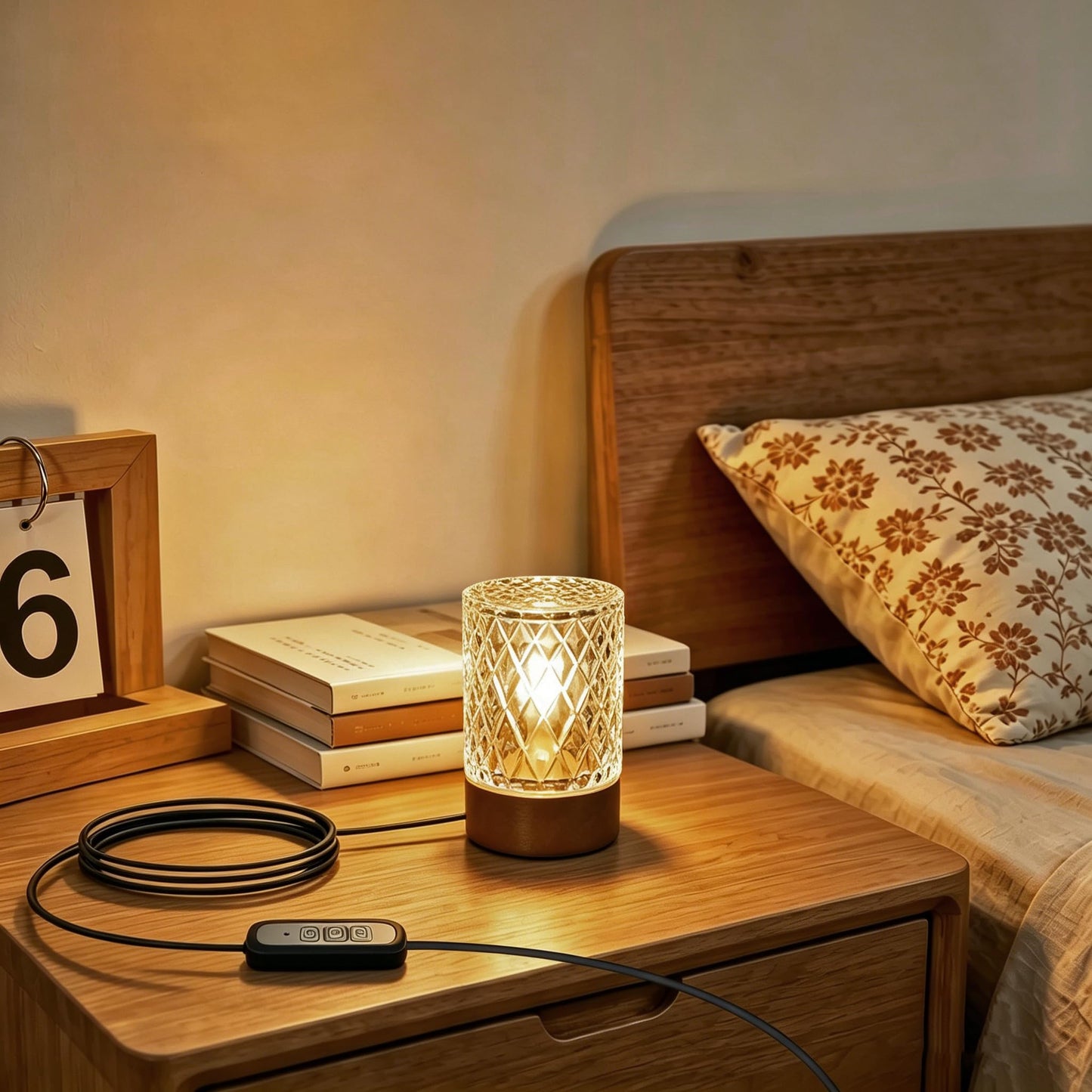 CZSHCKJYXGS Night Lamp for Adult, Mood Lighting, Dimmable Night Light with Timer, Nightstand Lamp, Adjustable Brightness, Mini Bedroom Lamp (Cylindrical Rhombus Pattern)