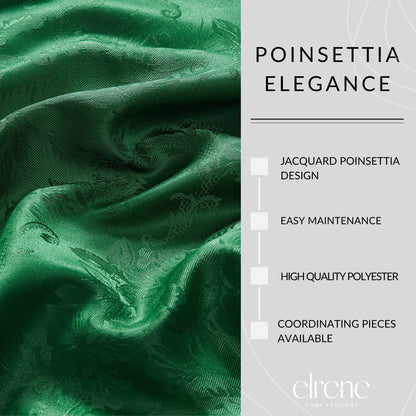 Poinsettia Elegance Jacquard Holiday Table Collection, Polyester, Green, 60" x 84" Oval (Tablecloth)