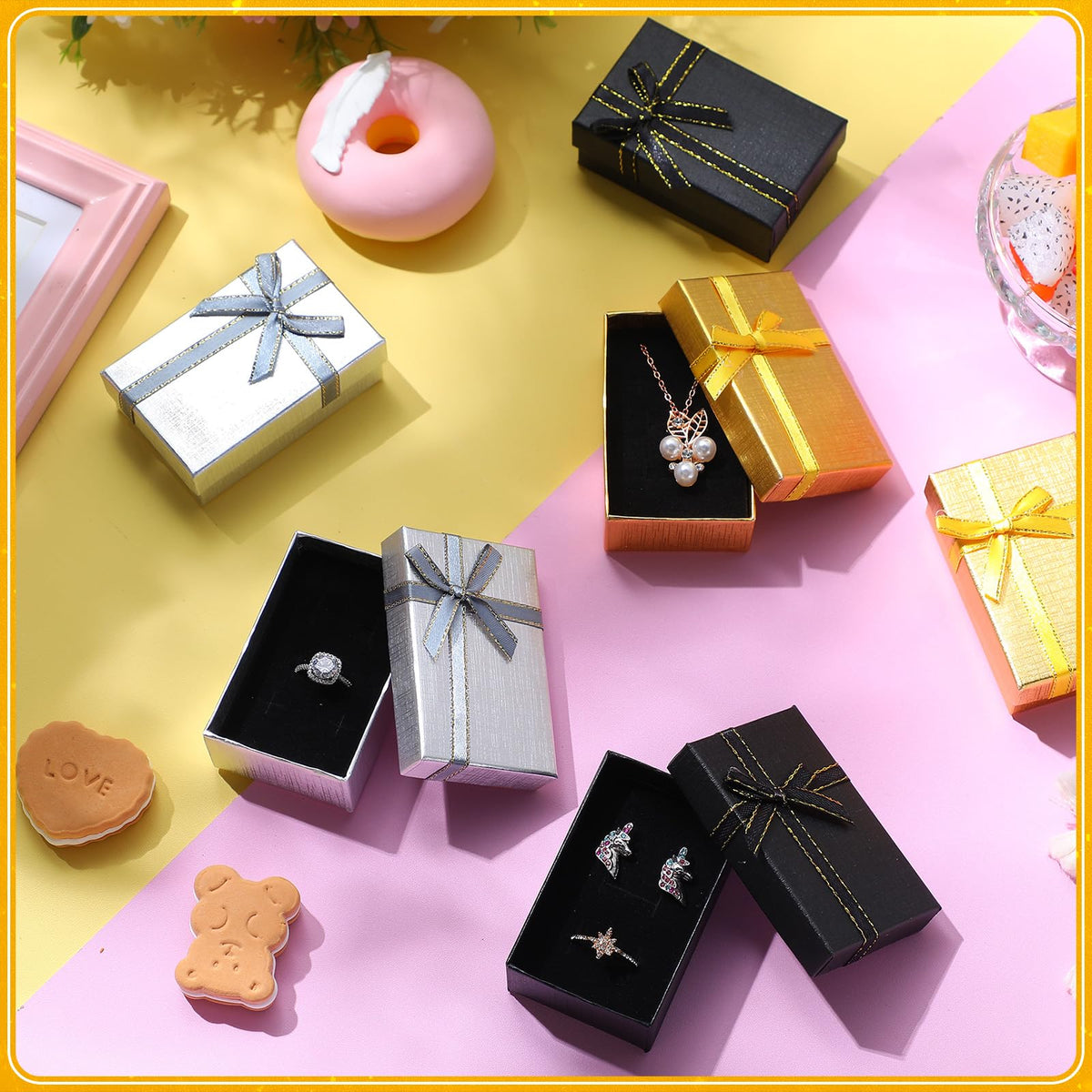 Bucherry 120 Pcs Jewelry Boxes Small Gift Boxes Bulk Cardboard Jewelry Gift Box with Bow for Ring Necklaces Earring Bracelet