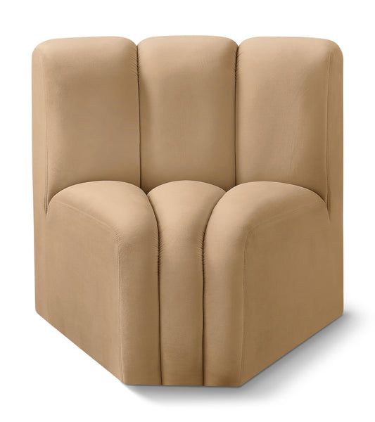 Meridian Furniture 103Camel-CC Arc Collection Modern | Contemporary Curved Corner with Soft Camel Velvet, Channel Tufting, Modular for Limitless Configurations, 33" W x 31" D x 30" H, Camel