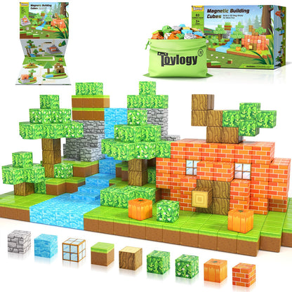 Magnetic Blocks-Build Mine Magnet World Pumpkin Edition Kids Games Toys for Boys Girls 3+ Years Old Magnetic STEM Construction Toys Ages 4-6 6-8 5-7 for Halloween Birthday Gifts