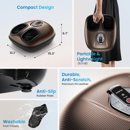 RENPHO Foot Massager Machine with Heat [2026 Upgraded], Shiatsu Foot Massager for Plantar Fasciitis, Foot Massager Machine for Women, Wireless Control, True Full Foot Massager, Up to Size 14, BK