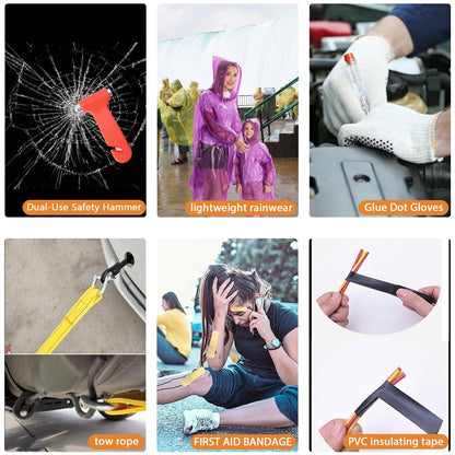 LIANXIN Emergency Roadside Kit for Car - Roadside Safety Tool Kit,with Jumper Cables Car Kit Headlamp Folding Shovel Safety Hammers Tow Rope, Emergency Roadside Car Kit