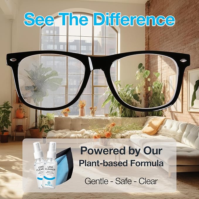 SmoTecQ Glasses Cleaner Kit – Alcohol-Free, Plant-Based Spray + Ultra-Soft