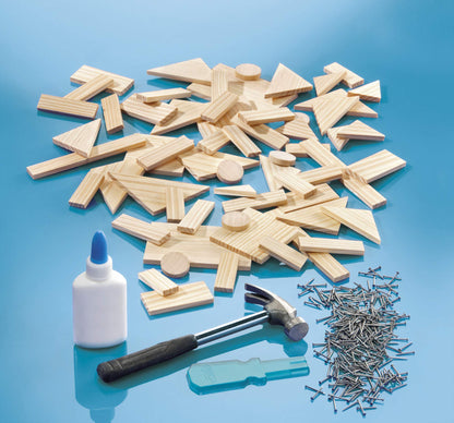 Hammer game Carpenter King- carpenter set: with wooden parts, nails and wooden hammer, Wood Color