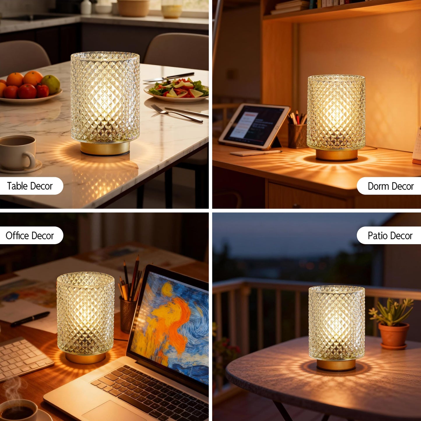 Battery Operated Lamp,Cordless Glass Accent Table Lamp with Timer for Bedside,Small Decorative Lamp with Warm White LED Bulb for Nightstand/Bookshelf/Entryway/Tabletop/Counter Decor(Iridescent Clear)