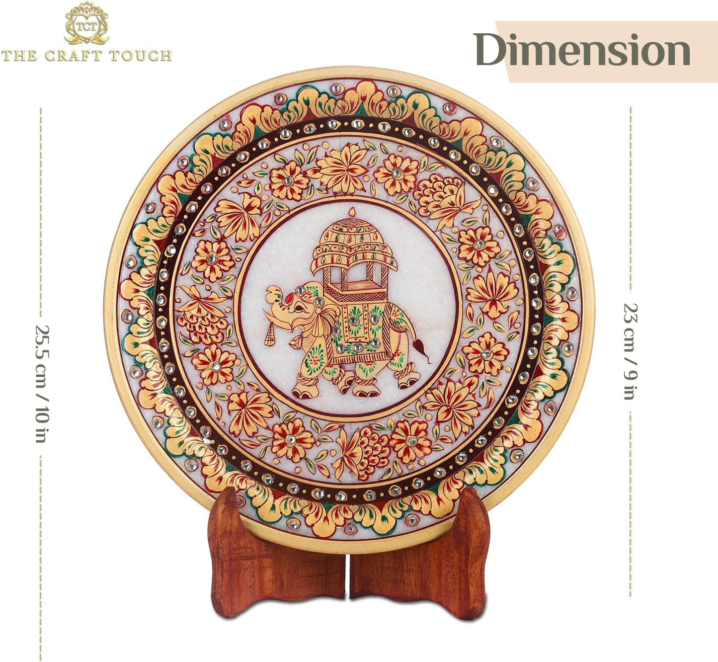 Handcrafted Marble Decorative Art, 9 Inch – Hand-Painted Gold Elephant & Floral, Indian Art Display Accent for Living Room, Entryway & Office & Housewarming Gift (Royal Elephant With Velvet Box)