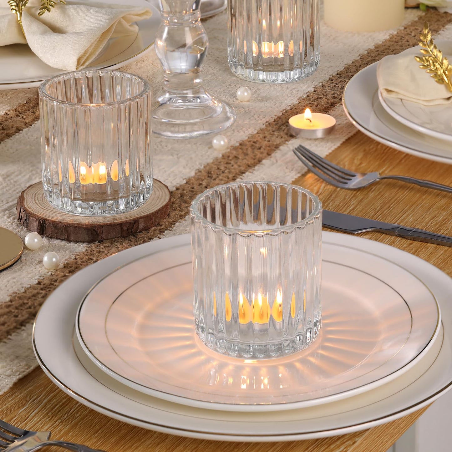 Lanttu 8 Pcs Glass Large Votive Candle Holders, 2.89 * 3.08in Tea Lights Candle Holders for Wedding Table Centerpieces, Boho Home Dinner Birthday Party Decor, Bridal Shower Holiday Decorations