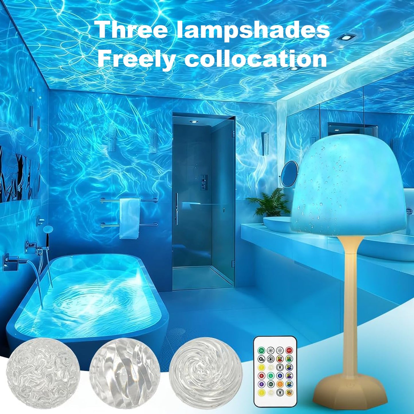 LINKOJI 4 in 1 Shower Lamp Waterproof Bathroom Lamp Ocean Wave Projector Light Northern Galaxy Light 16 Color Rechargeable Remote Control lumena Lamps for Inside Shower/Bathtub