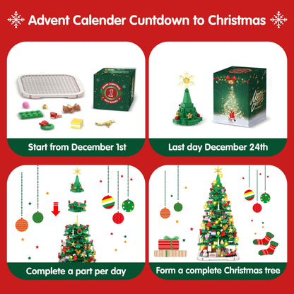 Advent Calendar 2025 Christmas Tree Building Toy Set with LED light, Christmas Countdown Calendar, 24 Days Building Block for Kids Adult Creative Gifts for Adults Teens Girls Ages 8+