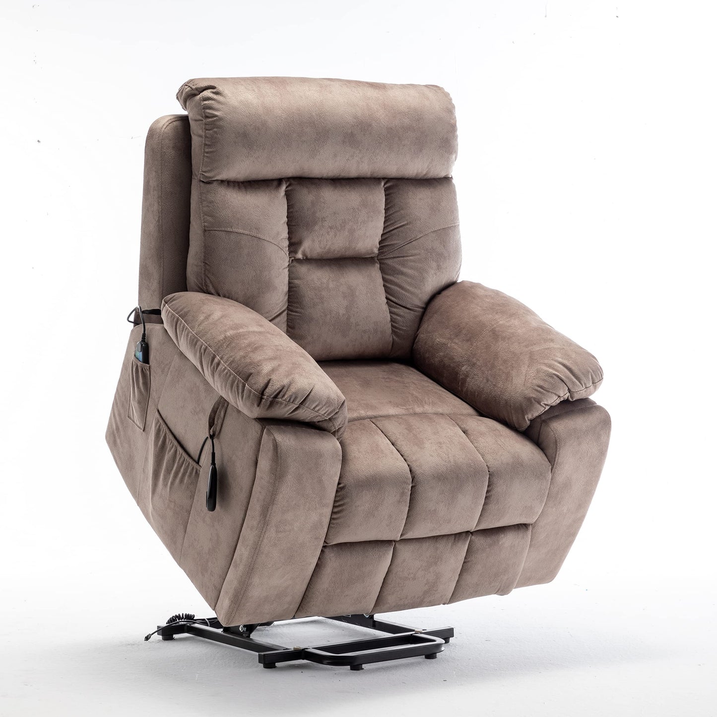 Power Lift Recliner Chair with Heat and Massage Oversized Electric Reclining Sofa Chair Wide Seat Living Room Recliner with Cup Holders for Adults, Light Brown
