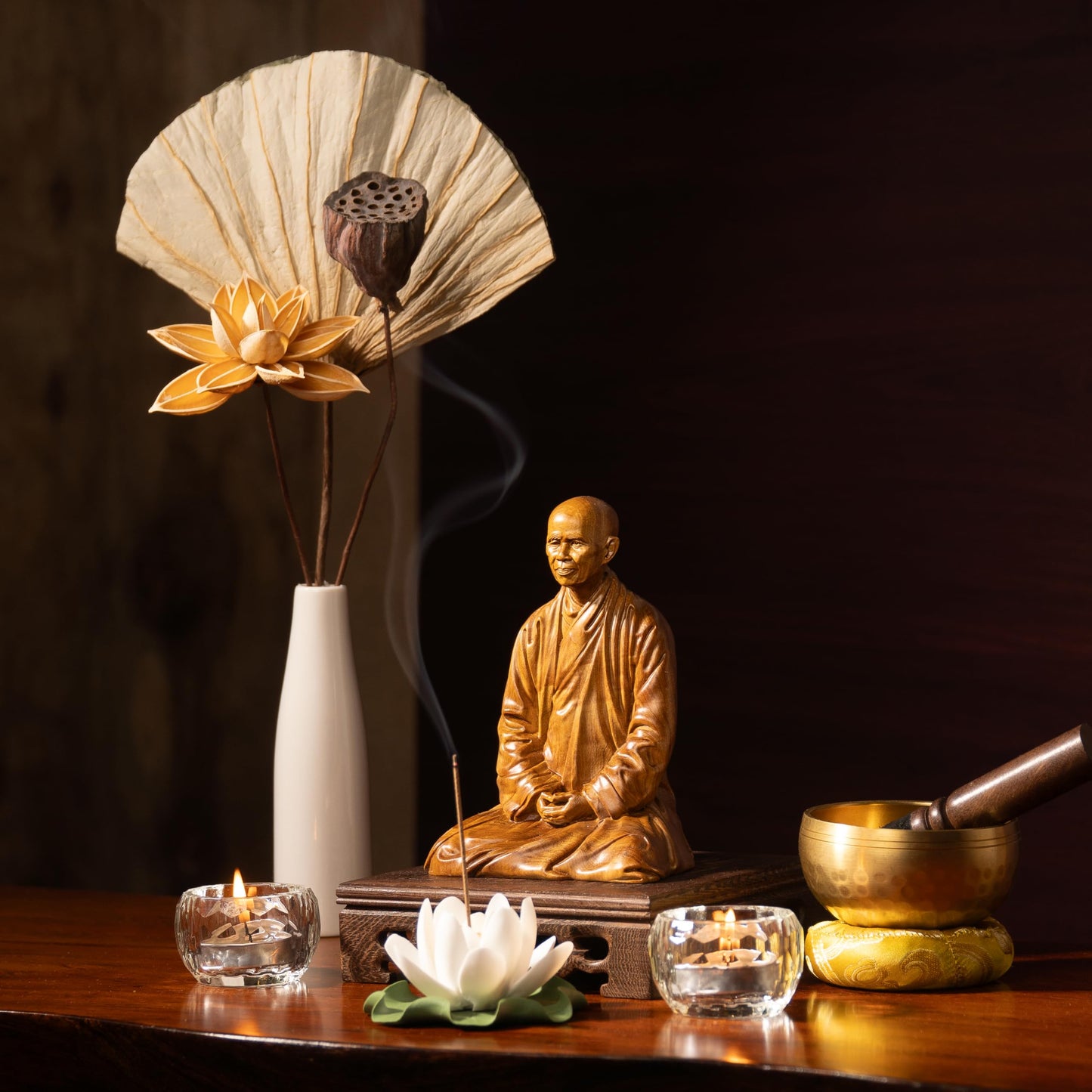 DAISYCRAFTVN Zen Master Thich Nhat Hanh Buddha Statue, Wooden Meditation Accessories, Feng Shui Decor, Zen Spiritual Gifts, Home and Altar Decoration, Buddha Room and Indoor Decor