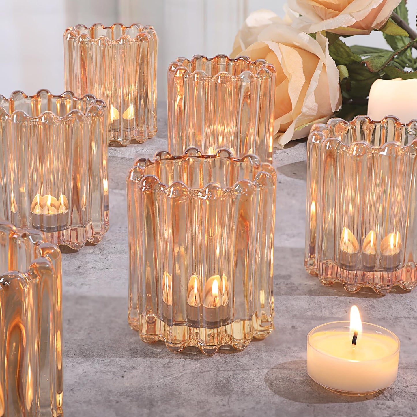 HAVITI 6 Pcs Votive Candle Holder, Gold Glass Large Candle Holders, Tealight Candle Holder for Fall Wedding Centerpieces Dinner Party Table Decor