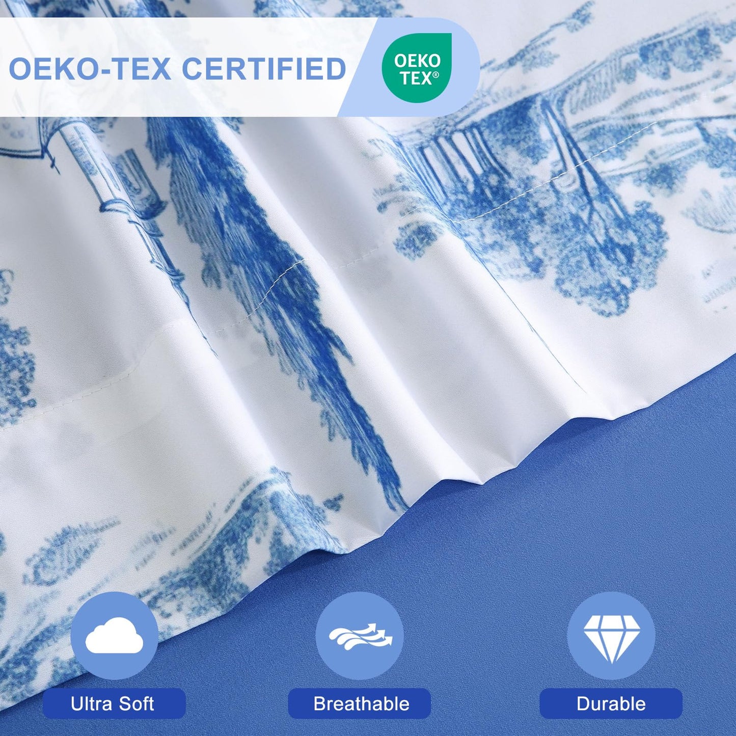 Botanical 6-Piece King Size Sheets Set, Boho Floral Print Brushed Microfiber Sheets, Cooling Bed Sheet Set, Ultra Soft & Breathable, 16' Deep Pocket Fitted Sheet & Pillowcase Set, Blue Floral