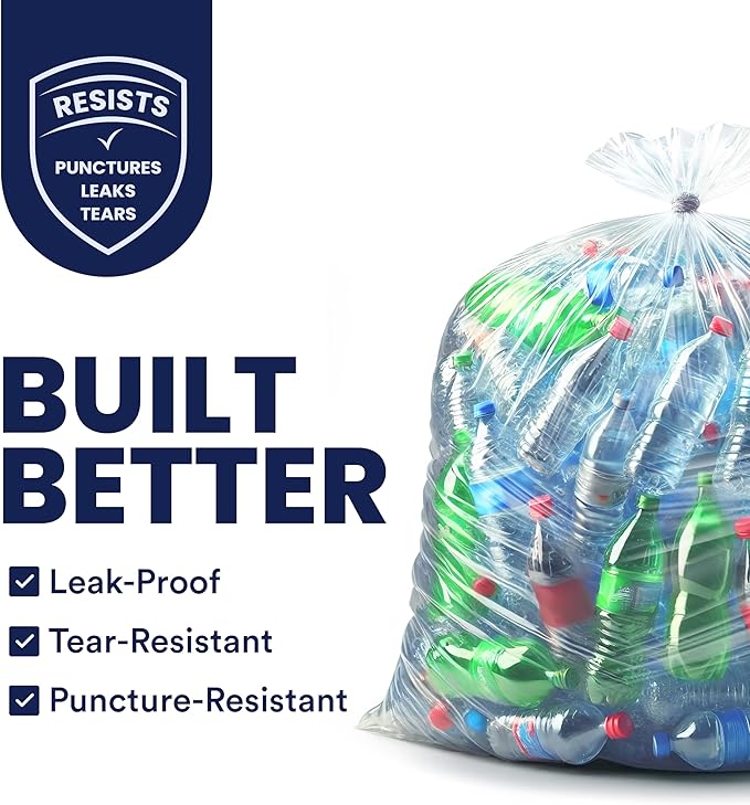 Plasticplace 55-60 gallon Trash Bags │ 1.5 Mil │ Clear Heavy Duty Garbage Can