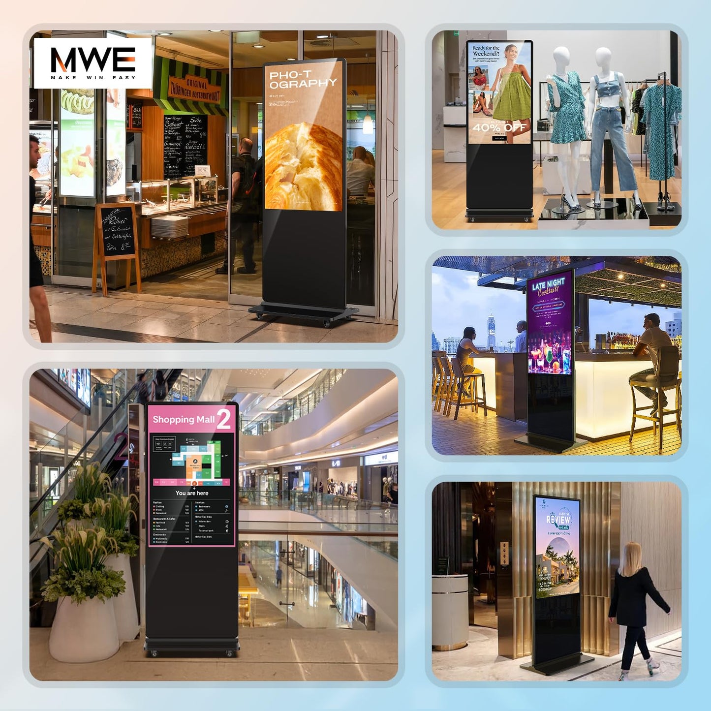 MWE 65 Inch 4K Touchscreen Kiosk, Indoor Floor Standing Digital Signage Displays, Advertising Display LCD Kiosk, Interactive Display Poster Android System with Auto Media Player, HDMI/USB/WIFI