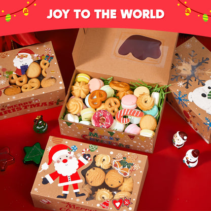 JOYIN 24PCS Christmas Cookie Boxes for Gift Giving, 8.75" x 5.75" x 2.75" Xmas Holiday Bakery Treat Boxes with Window, Kraft Cookie Tin Containers Box for Baked Goods, Cupcake, Pastry, Brownies, Candy