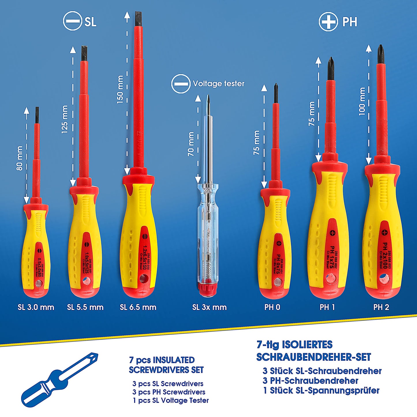 S&R Electrician Screwdriver Set 7-Piece – VDE-Tested up to 1000V | Power-Form Handle | PH & SL with Voltage Tester – Professional Quality