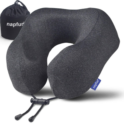 napfun Neck Pillow for Traveling, Upgraded Travel Neck Pillow for Airplane 100% Pure Memory Foam Travel Pillow for Flight Headrest Sleep, Portable Plane Accessories, Light Grey