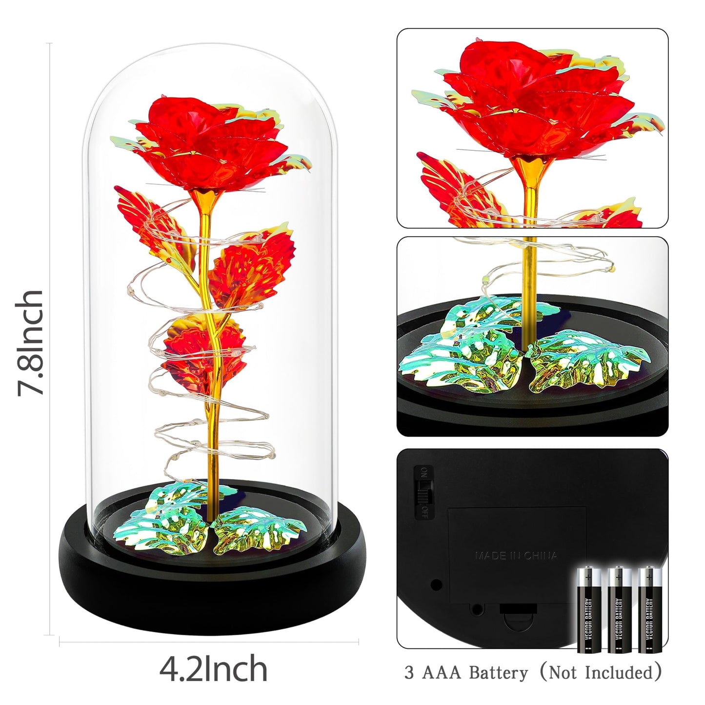 Childom Valentines Day Rose Gifts for Her,Birthday Gifts for Women Mom Mothers Day,Flowers for Delivery Prime,Red Light Up Rose in A Glass Dome,Anniversary Valentines Rose Gift for Wife Daughter