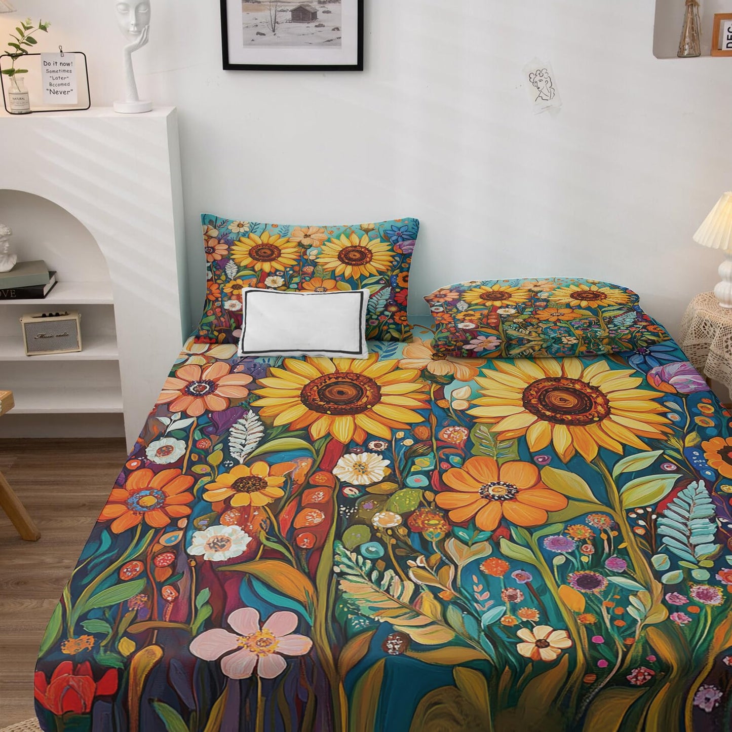 NOGAWA Colorful Flower Sheets Queen, Botanical Bed Sheets, Floral Bedding Sheets, Soft Microfiber Deep Pocket Fitted Sheet, Flat Sheet, 2 Pillowcases