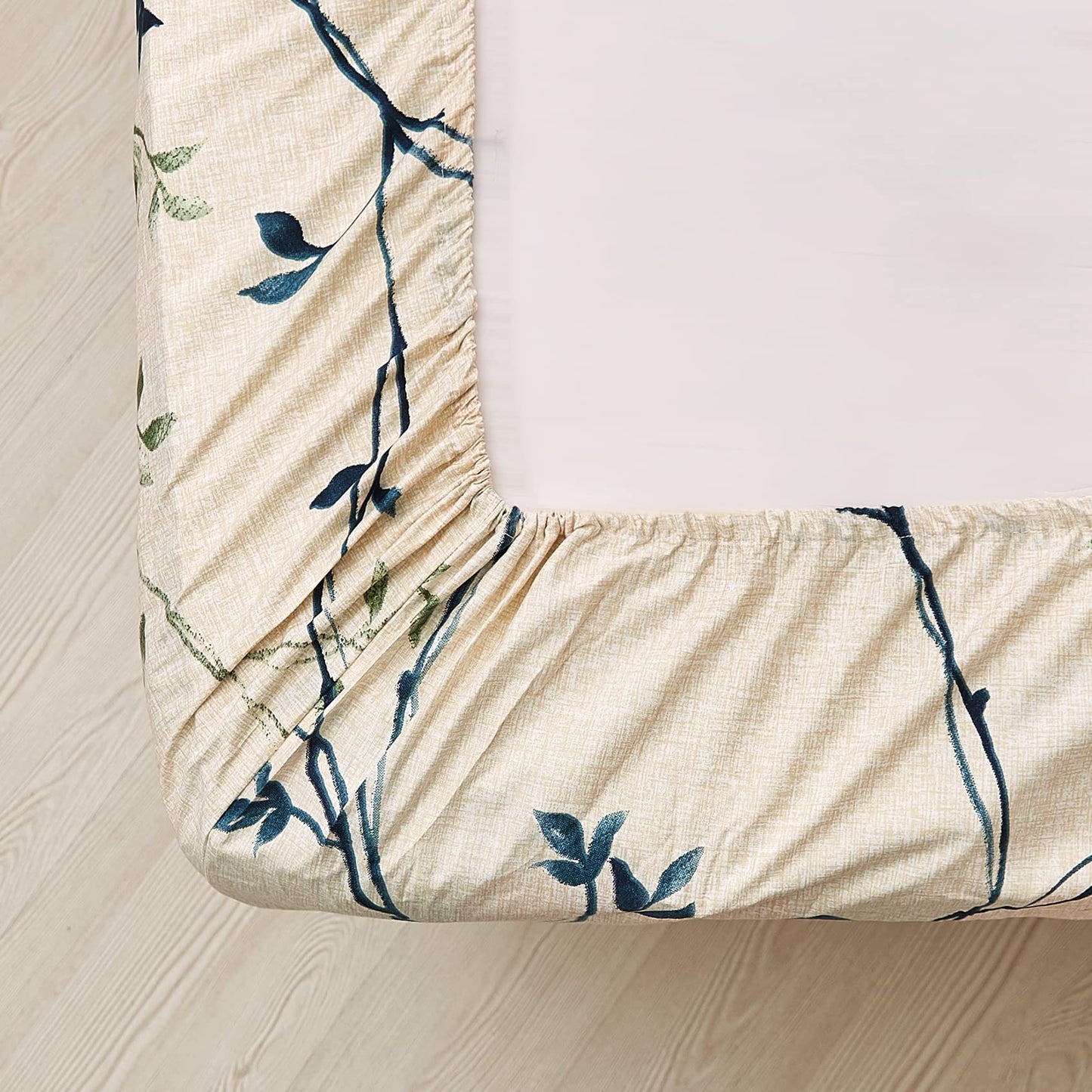 JSD Beige Leaves Print Sheet Set Full Size, 4 Piece Soft Botanical Microfiber Sheets Extra Deep Pocket Wrinkle Free