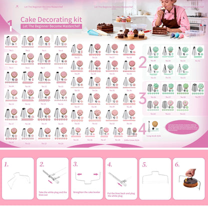 Cake Decorating Kit - Cake Turntable for Decorating with Baking Springform Pans, Cake Leveler, Numbered Piping Tips, 2 Spatulas, Baking Supplies Tools