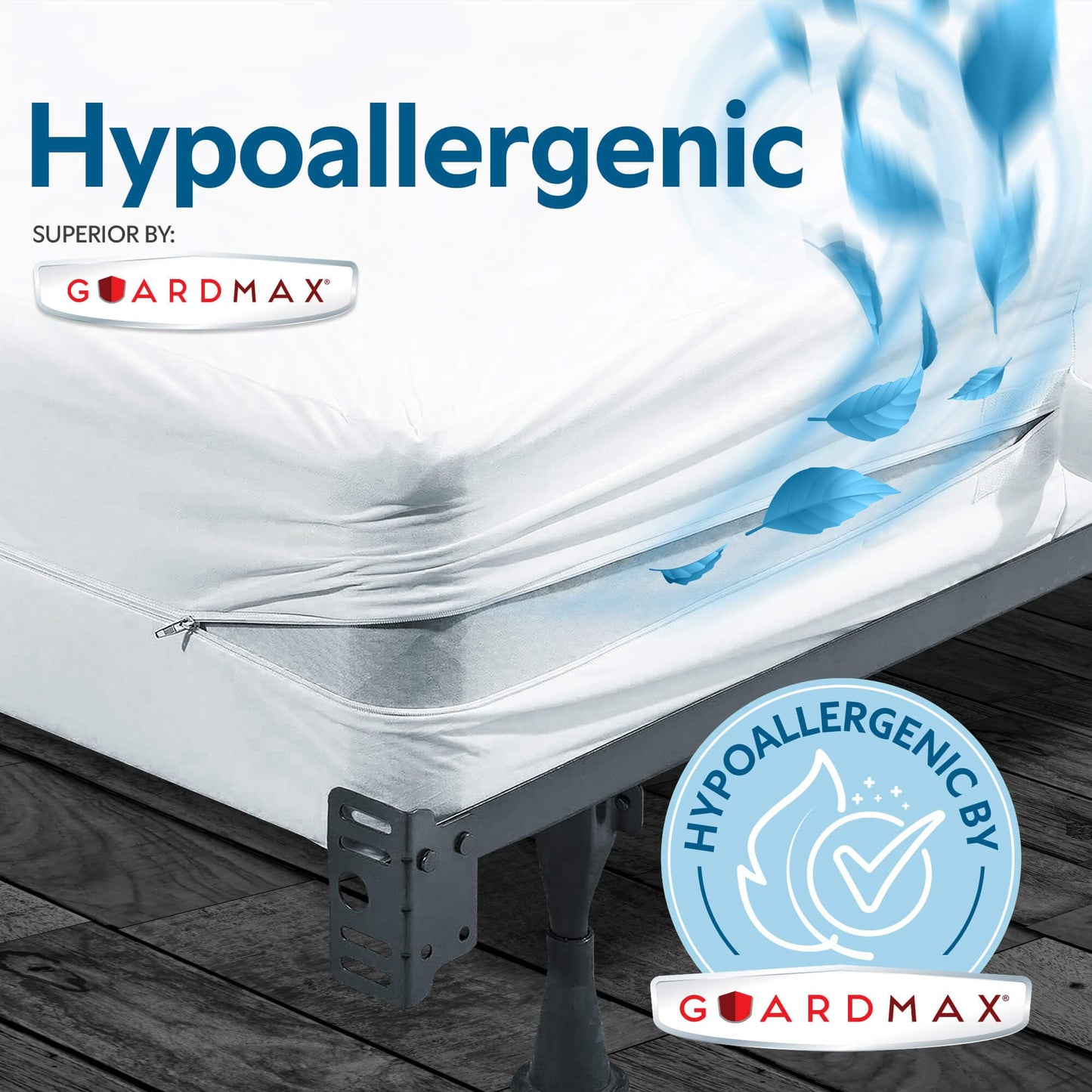 Guardmax Premium Box Spring Cover - Queen Size Waterproof and Bed Bug Proof Zippered Box Spring Encasement - 6 Side Absorbent Boxspring Protects Against Bed Bugs, Dust Mites, Dirt, Spills, and Stains.