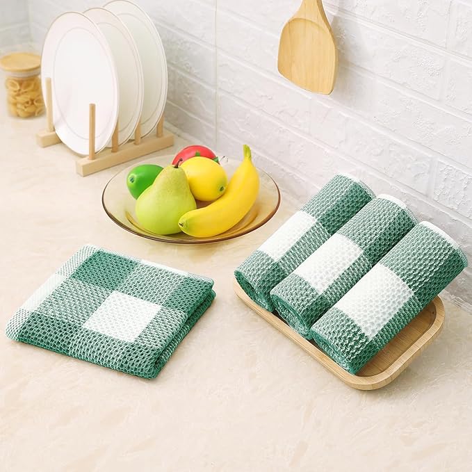 Homaxy 100% Cotton Waffle Weave Check Plaid Kitchen Towels, 13 x 28 Inches