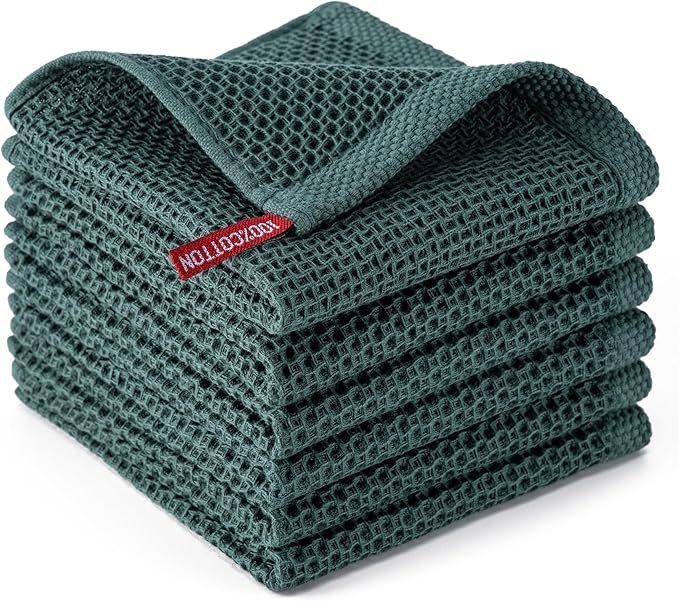 BOOMIBOO 6-Pack Kitchen Dish Cloths, 100% Cotton Waffle Weave, Ultra Soft