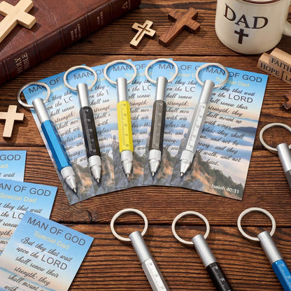 30 Sets Father Day Christian Church Gifts Bulk Man of God Gift for Men 6 in 1 Multi Tool Pen Keyring Screwdriver Pen with Bible Verse Bookmarks for Father's Day Men Pastor Dad Husband Birthday