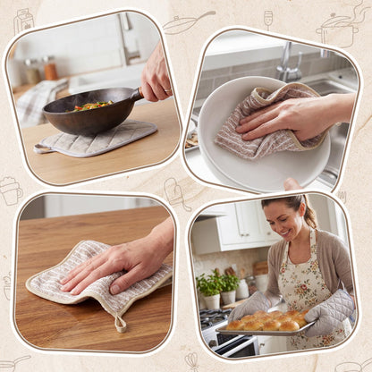 Batiyeer 12 Pcs Farmhouse Kitchen Decor and Accessories Set 6 Kitchen Towels 2 Pot Holders 2 Oven Mitts 2 Rugs for Cooking Baking Mom Housewarming Gifts