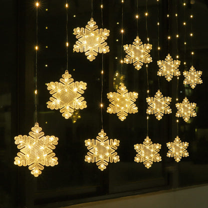 BLOOMWIN Window Lights Christmas Decor 10ft 12 Snowflakes Icicle Lights USB Christmas Curtain Lights for Bedroom Indoor Wall Winter Decorations for Home Church Wedding Birthday, 8 Modes, Warm White