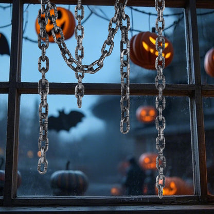 Zcaukya 6FT Halloween Plastic Chains-Costume Accessories, Fake Black Chain Links for Decor Haunted House, Prisoner Theme, Scary Party Horror Props