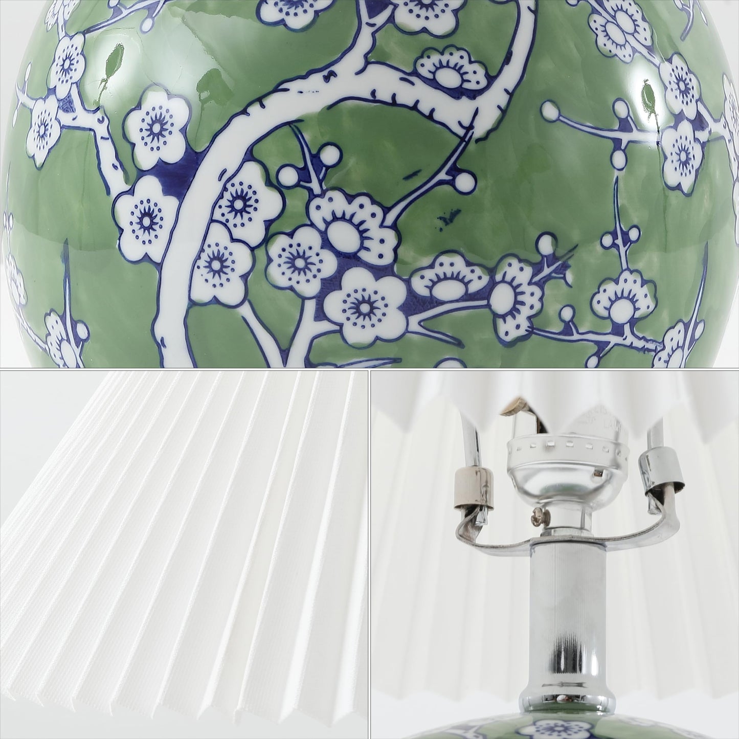 JONATHAN Y 19.5" Green/White Shishen Chinoiserie Ceramic Table Lamp, Traditional Hand-Painted Floral Cottage Lamp with White Pleated Linen Shade, LED Bulb Included JYL5056A