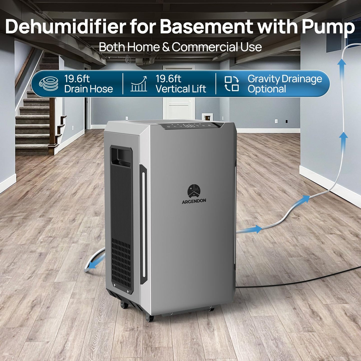 ARGENDON 70 PPD Energy Star Dehumidifier for Basement, Commercial Dehumidifier with Pump and Drain Hose - High-Capacity Moisture and Humidity Control for Homes, Industrial Use, and Large Space