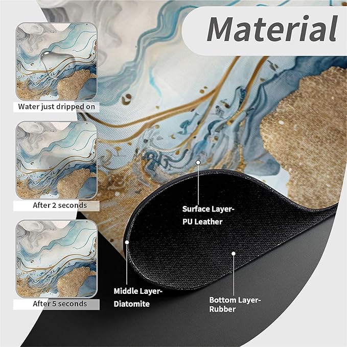 Kitchen Sink Splash Guard，Natural blue and gold marble Faucet Mat Sink