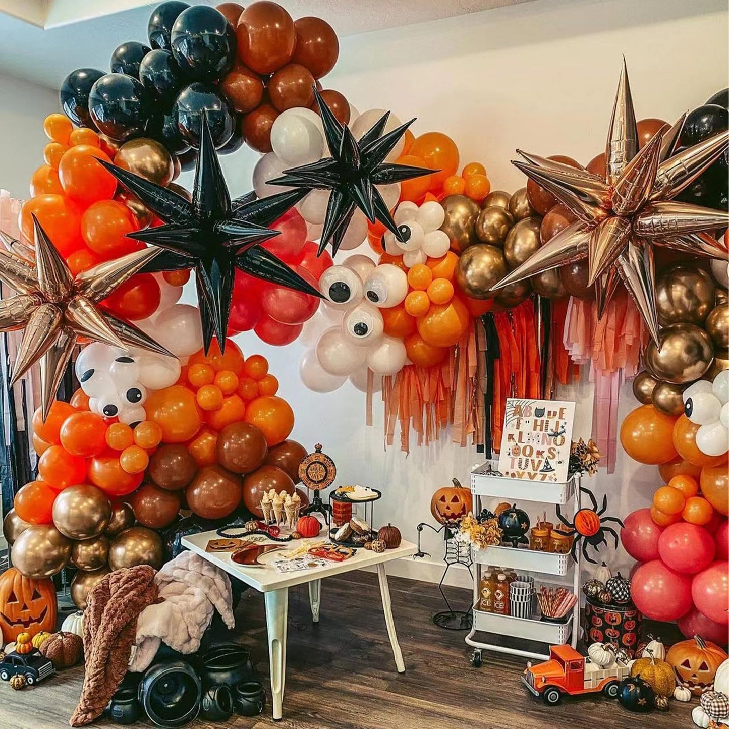 AobkDeco 141 PCS Halloween Balloons Arch kit Black Orange Gold Eyes Balloons Halloween Balloon with BOO Balloons,3D PVC Bats and Marble Agate for halloween Theme Party Supplies Haunted House Parties