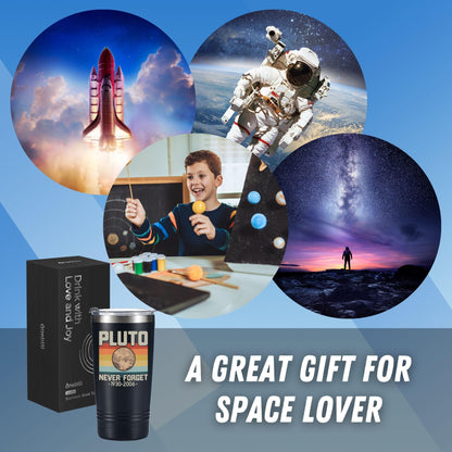Onebttl Space Gifts for Men Boys Astronomy Lover - Pluto Never Forget Retro Tumbler - Science Nerd Travel Coffee Mug 20oz
