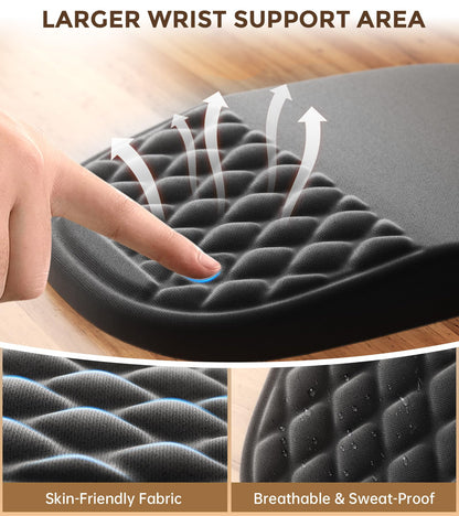 AUEDROT Ergonomic Mouse Pad with Wrist Rest 2 in 1 Mousepad with Wrist Support, Memory Foam Desk Mouse Mat with Massage Nubs & Gel PU Non-Slip Base, Suitable for Office & Gaming, Black