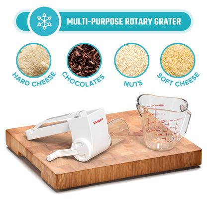 Restaurant-Grade Italian Cuisine Parmesan Cheese Grater - Perfect Heavy-Duty Rotary Cheese Grater with Handle - Effortlessly Shred and Shave Cheese with 2 Easy to clean Stainless Steel Drum Blades
