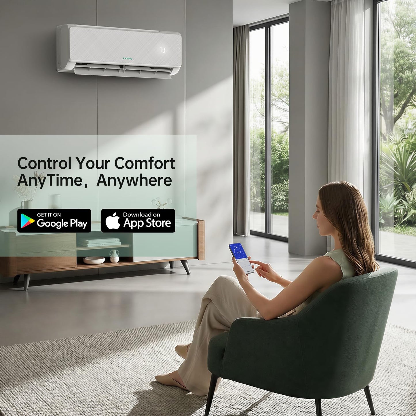 ZAFRO 24000 BTU Mini Split Air Conditioner & Heating System, 19 SEER2 Inverter Ductless Mini Split AC System with WiFi & Remote Control, Ultra Quiet 30dB, Cools/Heats Up to 1500 Sq.Ft