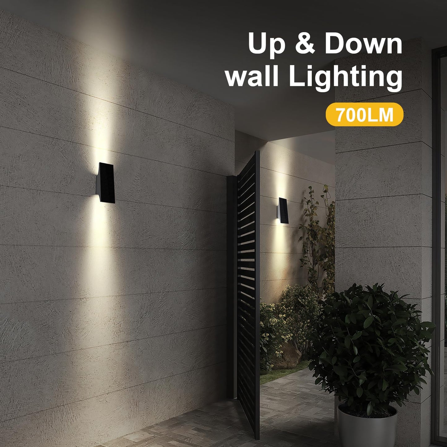 SOTTLOT Solar Outdoor Lights, 3000K 700LM Solar Wall Lights Outdoor Up and Down, Dimmable Solar Sconce Lights, IP65 Waterproof Outdoor Solar Lights for Yard Patio Garage Porch, 1pcs