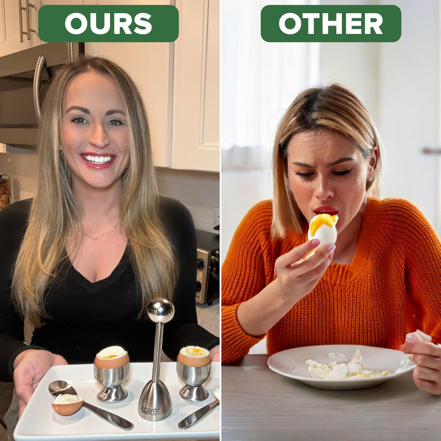 Eparé Bundle: Electric Salt or Pepper Grinder & Steel Egg Cracker Topper Set - Battery Operated Ceramic Burr Peppermill Shaker & Complete Soft Boiled Egg Tool Set