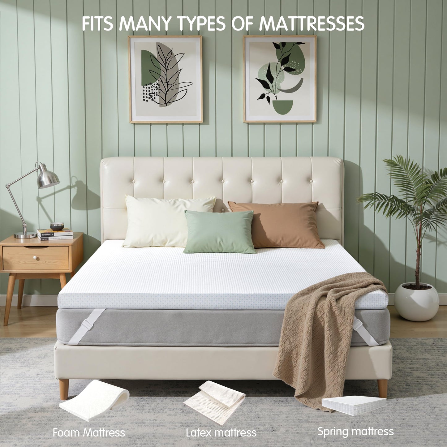 Subrtex Mattress Topper Cover (Only Cover) Mattress Protector Bedding Rayon Made from Bamboo Removable Mattress Encasement Mattress Cover with Zipper (2 Inch, White, Queen)