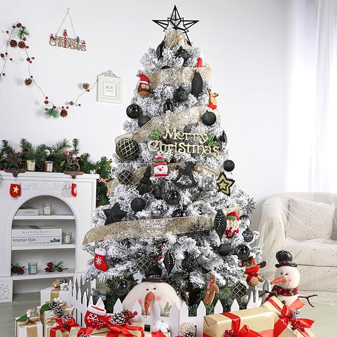 SHareconn 100pcs Christmas Tree Decorations Ornaments Set, Shatterproof Plastic Baubles Decorative Balls for Xmas Tree Decor Holiday Wedding Party, Black