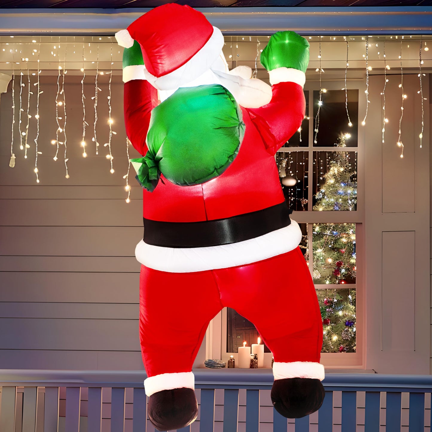 Joiedomi 5.5 FT Tall Christmas Inflatables Outdoor Decorations Hanging Santa with Gift Bag, Christmas Blow Up Climbing Santa Yard Decoration with Build-in LED for Xmas Party, Garden, Lawn Decor